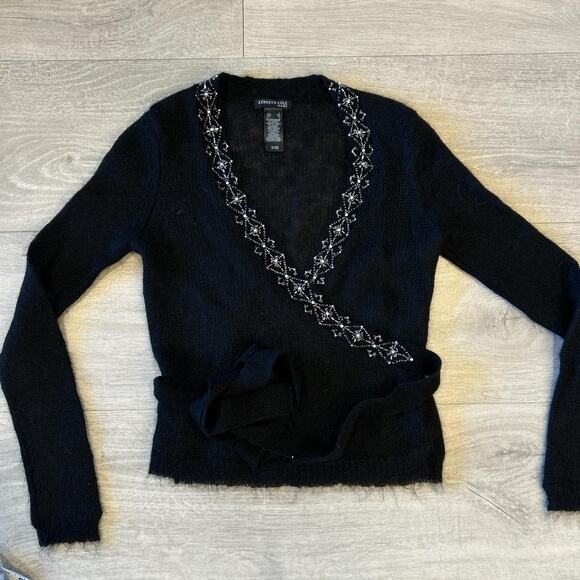 Kenneth Cole New York black wool blend wrap top. Size small - Picture 4 of 6